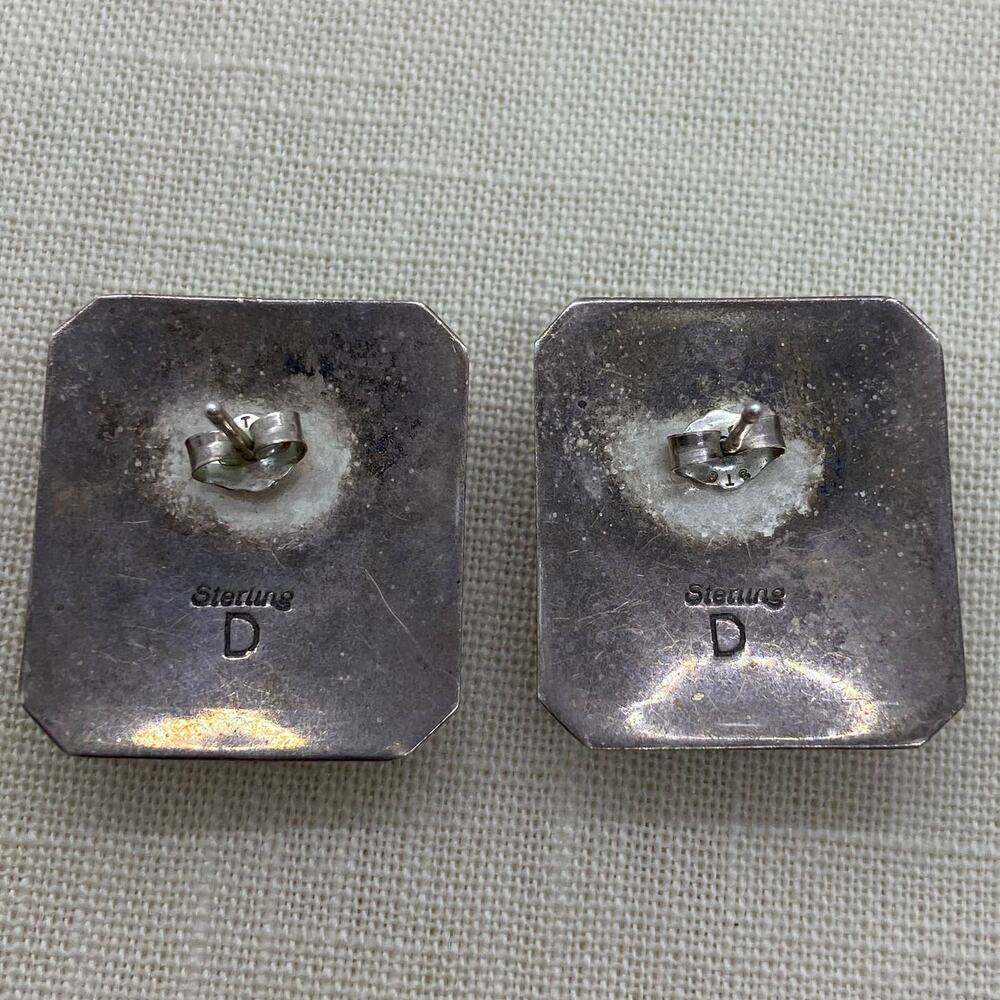 Vintage Rita Dawes Navajo EARRINGS Sterling Inlay - Picture 4 of 6
